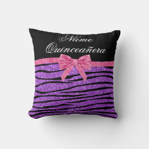 Individuelle Name lila Glitzer zebra quinceñera Kissen