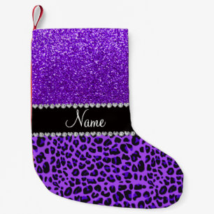 Individuelle Name lila Leopard Indigo lila Glitzer Kleiner Weihnachtsstrumpf