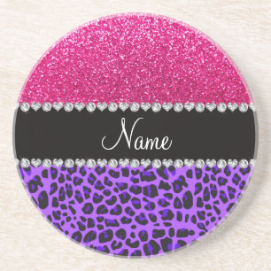 Individuelle Name lila Leopardennebel Hot-Rosa Gli Sandstein Untersetzer