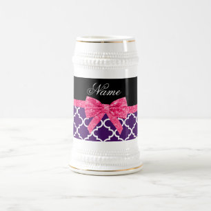 Individuelle Name lila Marokkanisches Muster rosa Bierglas