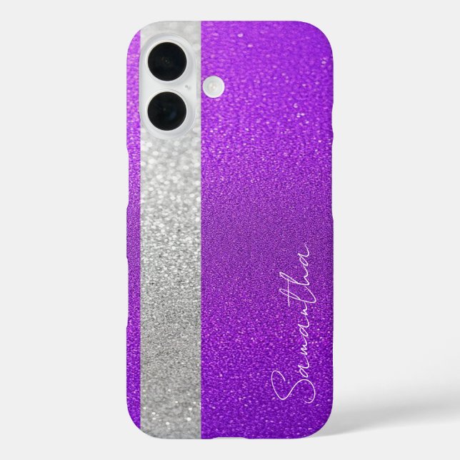 Individuelle Name Lila & Silver Glitzer Case-Mate iPhone Hülle (Rückseite)