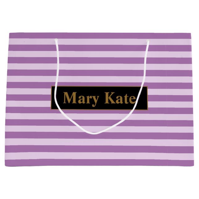 Individuelle Name Lila Streifen Große Geschenktüte (Vorderseite)