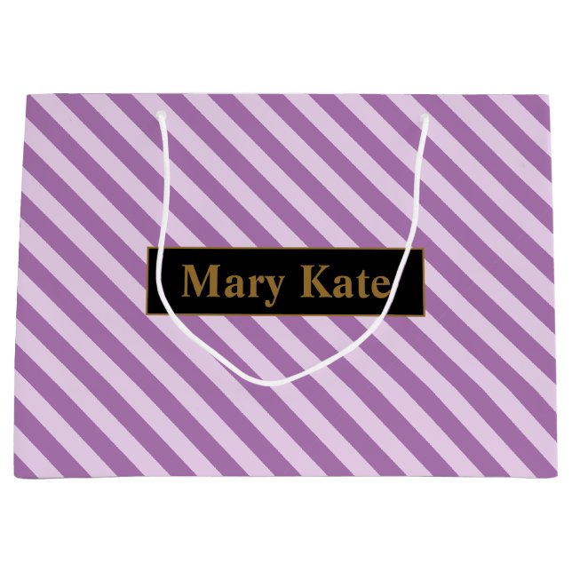 Individuelle Name Lila Streifen Große Geschenktüte (Vorderseite)