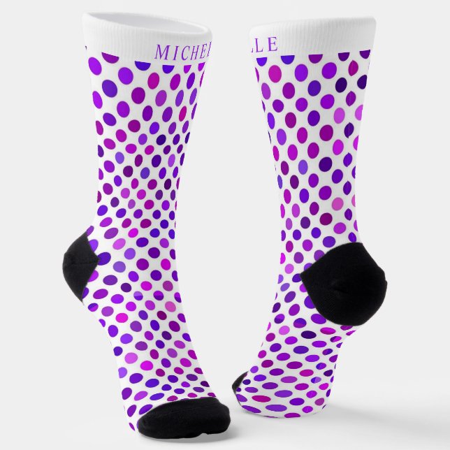 Individuelle Name lila Violet White Polka Dot Socken (Gewinkelt)