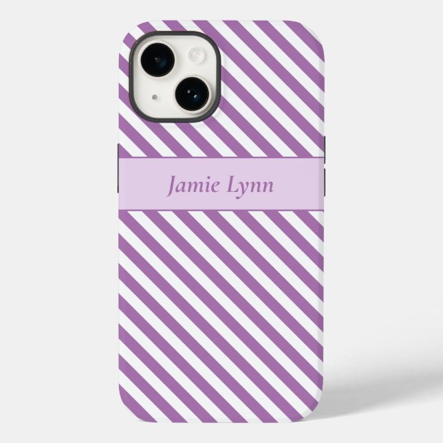 Individuelle Name Lila/Weiße Streifen Case-Mate iPhone Hülle (Rückseite)