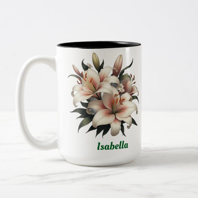 Individuelle Name, Lilien Zwei-Tone-Kaffee-Tasse,  Zweifarbige Tasse (Links)