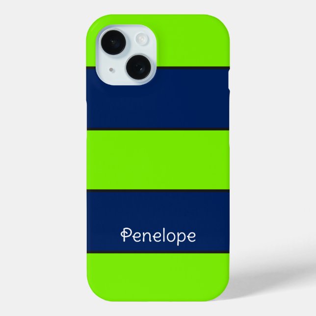 Individuelle Name Lime Green Dark Blue Stripes Case-Mate iPhone Hülle (Rückseite)