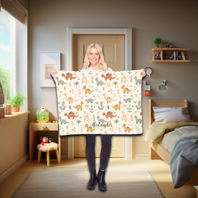 Individuelle Name Little Dinosaurier Beige neutral Fleecedecke (Von Creator hochgeladen)