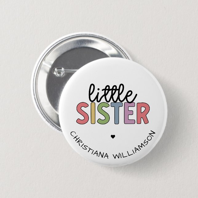 Individuelle Name Little Sister Niedlich Personali Button (Vorne & Hinten)
