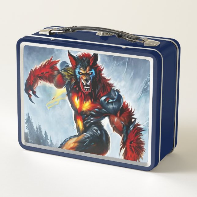 Individuelle Name Lunch Box, farbenfroh Were Wolf  Metall Brotdose (Rückseite)
