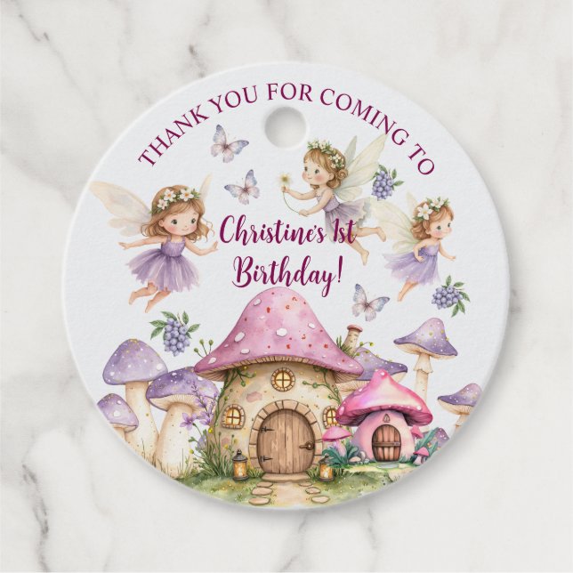 Individuelle Name Magic Fairies Rosa Pilze Geburts Geschenkanhänger (Vorderseite)