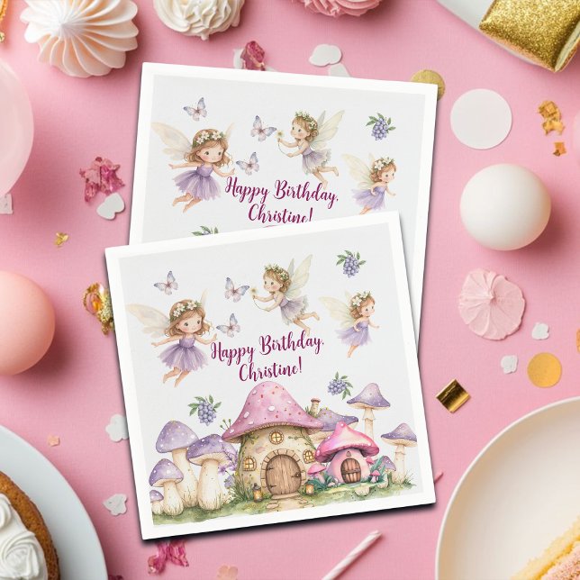 Individuelle Name Magic Fairies Rosa Pilze Geburts Serviette (Von Creator hochgeladen)