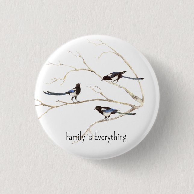 Individuelle Name Magpie Bird Family Button (Vorderseite)