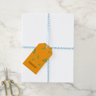Individuelle Name-Mais auf Orange Geschenkanhänger