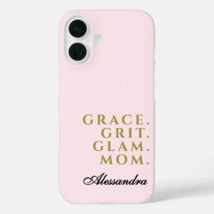 Individuelle Name Mama Zitat Pastell Rosa Gold Min iPhone 16 Hülle