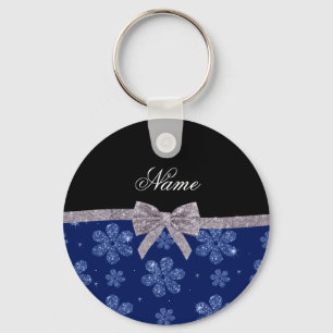 Individuelle Name Marine Blue Glitzer Blume Silber Schlüsselanhänger