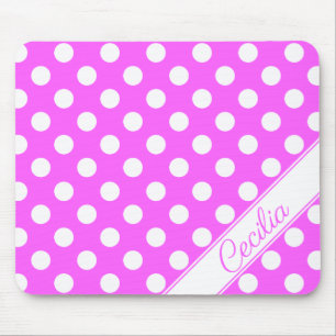 Individuelle Name markieren rosa große weiße Polka Mousepad