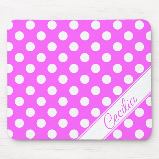 Individuelle Name markieren rosa große weiße Polka Mousepad (Vorne)