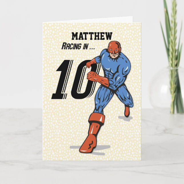 Individuelle Name, Matthew, 10. Geburtstag Superhe Karte (Vorderseite)
