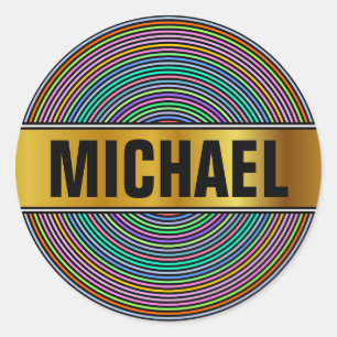 Individuelle Name + mehrfarbige Kreise/Ringe Muste Runder Aufkleber