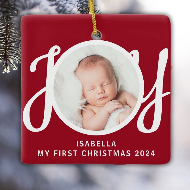 Individuelle Name Mein erstes Weihnachts-Foto Red  Keramikornament (Von Creator hochgeladen)