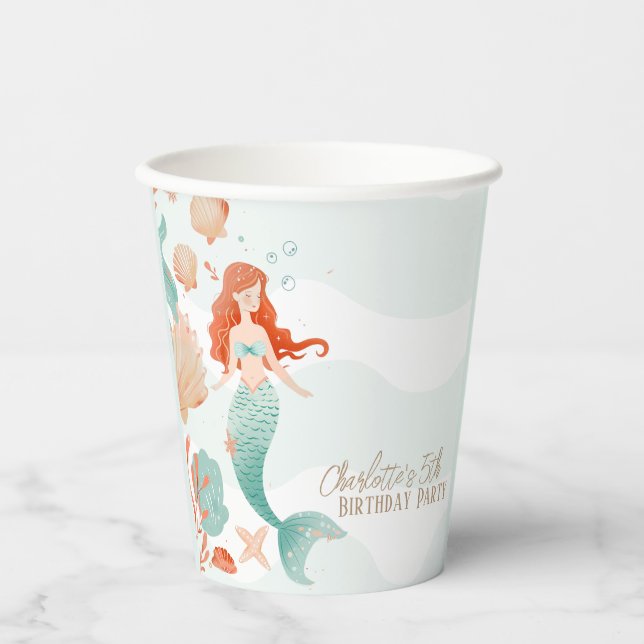 Individuelle Name Mermaid Bash Birthday Party Pape Pappbecher (Vorderseite)