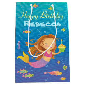 individuelle Name Mermaid Geburtstagsgeschenktasch Mittlere Geschenktüte
