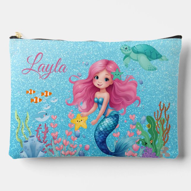 Individuelle Name Mermaid Makeup Bag Zubehörtasche (Vorderseite)