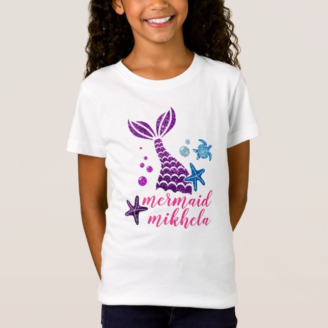 Individuelle Name Mermaid Unicorn Persönlich bemal T-Shirt (Vorderseite)