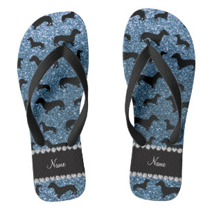Individuelle Name Mimsty Blue Glitzer Dackeln Flip Flops