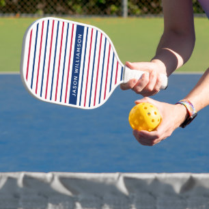 Individuelle Name Minimalistisch Rot und Blau Stre Pickleball Schläger