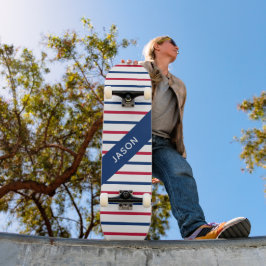 Individuelle Name Minimalistisch Rot und Blau Stre Skateboard