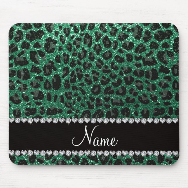 Individuelle Name Minze grün Glitzer Leoparden dru Mousepad (Vorne)