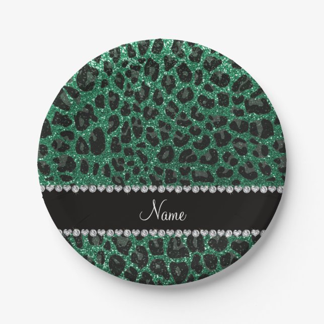 Individuelle Name Minze grün Glitzer Leoparden dru Pappteller (Vorderseite)