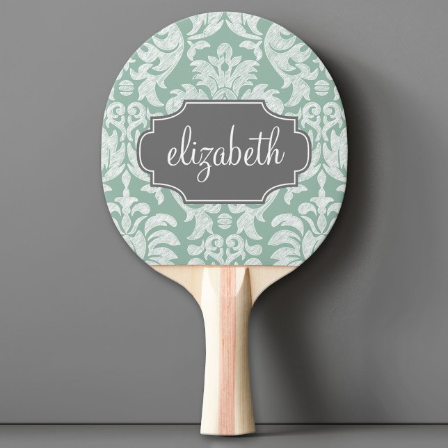 Individuelle Name Minze und Grau Damask Tischtennis Schläger (Custom Pink Pong Paddle)
