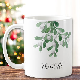 Individuelle Name Mistletoe Greenery Kaffeetasse
