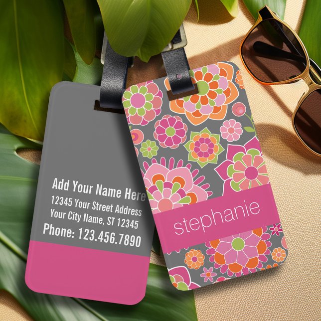 Individuelle Name mit farbenfrohen Frühlingsmuster Gepäckanhänger (Personalized luggage tag - vibrant colors and custom text)