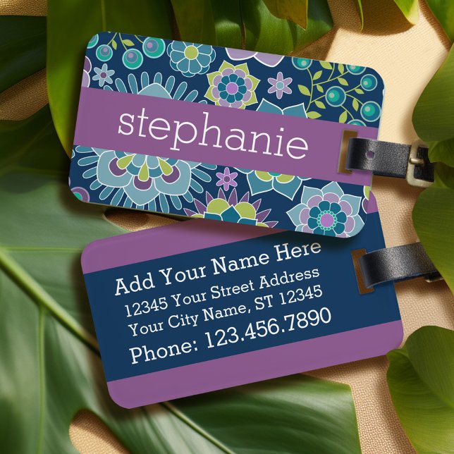 Individuelle Name mit farbenfrohen Frühlingsmuster Gepäckanhänger (Personalized luggage tag - floral)