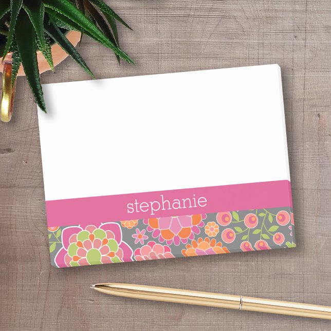 Individuelle Name mit farbenfrohen Frühlingsmuster Post-it Klebezettel (Personalized Post-It Notes - add name or other text)