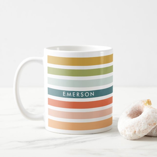 Individuelle Name mit farbigen Streifen Kaffeetasse (Mit Donut)