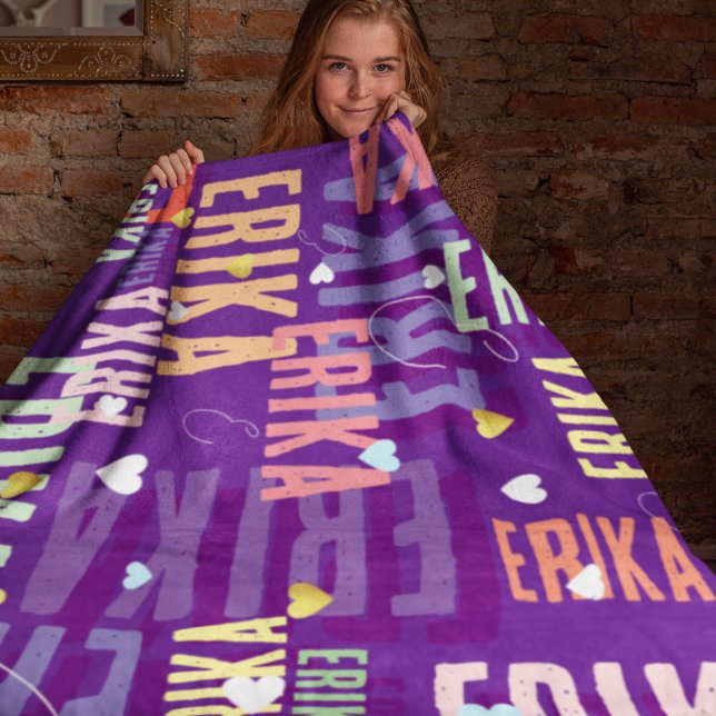 Individuelle Name Mit Monogramm Coole Farben Lila Fleecedecke (Von Creator hochgeladen)