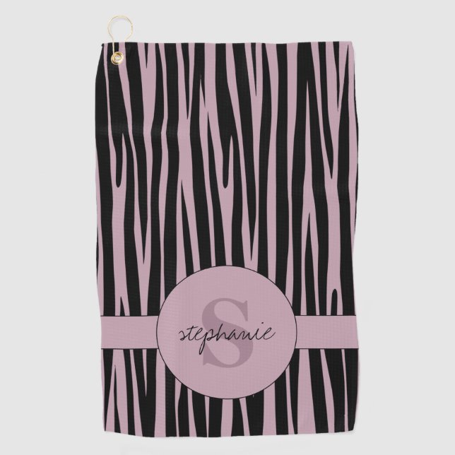Individuelle Name Mit Monogramm Zebra streifen Golfhandtuch (Vorderseite)