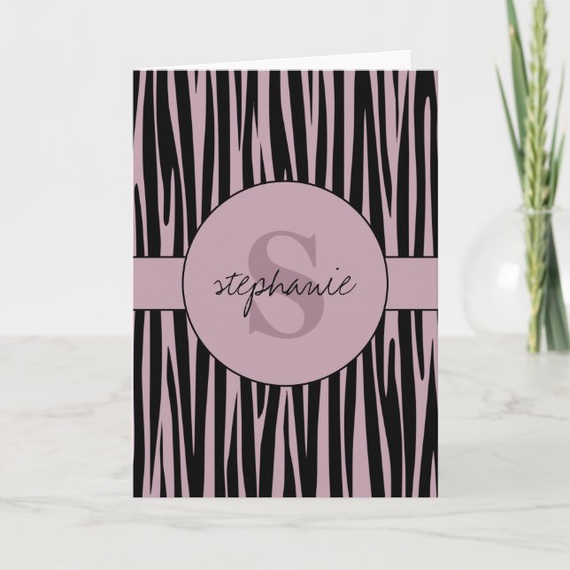 Individuelle Name Mit Monogramm Zebra streifen Karte (Vorderseite)