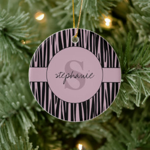 Individuelle Name Mit Monogramm Zebra streifen Keramik Ornament