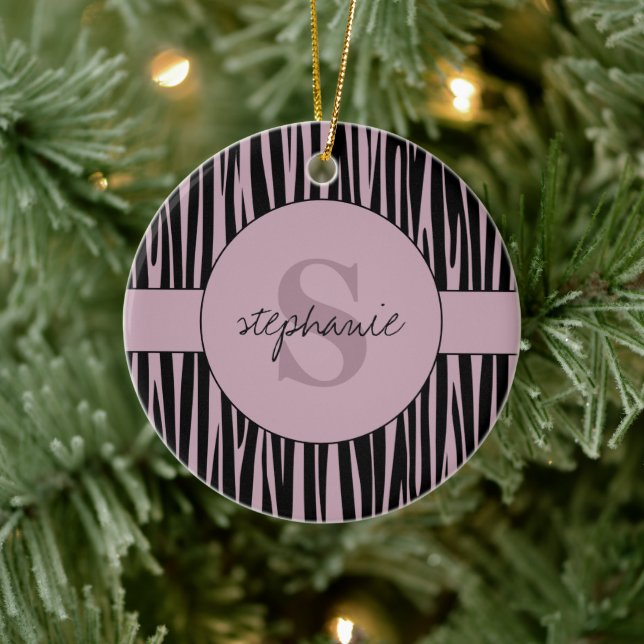 Individuelle Name Mit Monogramm Zebra streifen Keramik Ornament (Baum)