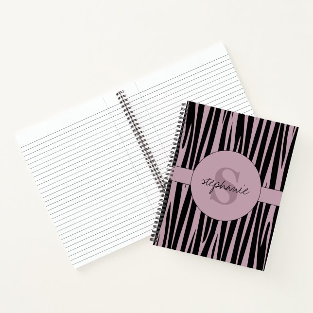 Individuelle Name Mit Monogramm Zebra streifen Notizbuch (Innenseite)