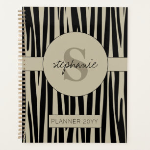 Individuelle Name Mit Monogramm Zebra streifen Planer