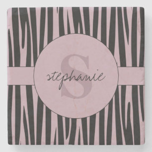 Individuelle Name Mit Monogramm Zebra streifen Steinuntersetzer