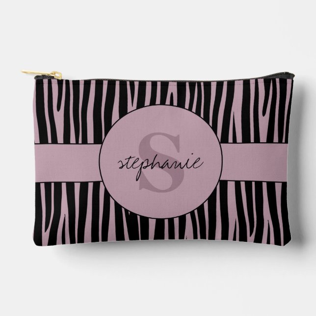 Individuelle Name Mit Monogramm Zebra streifen Zubehörtasche (Vorderseite)