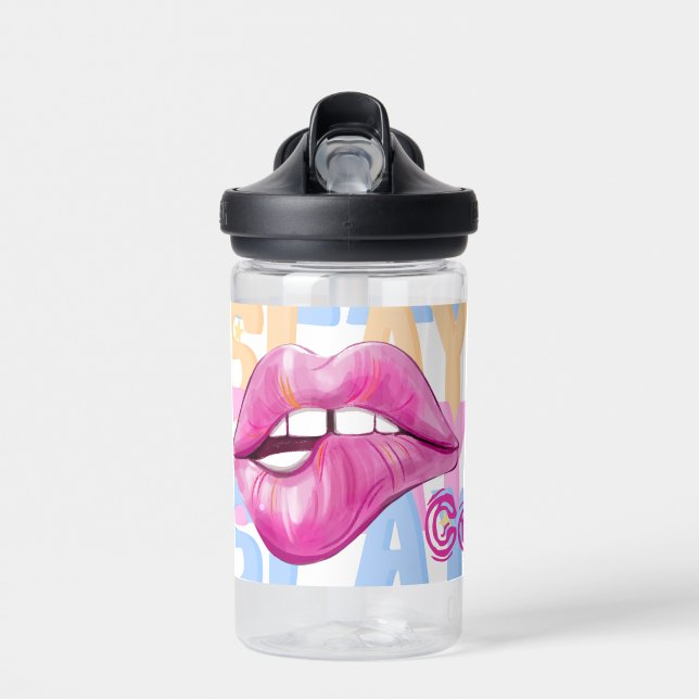 Individuelle Name mit Neon Pink Lips Trinkflasche (Vorne)